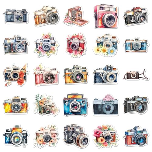 Retro Camera Stickers voor tieners Volwassenen 50 stuks Retro Camera Waterdichte Vinyl Stickers Set Auto Motorfiets Fiets Skateboard Snowboard Bagage Laptop Koffer Helm Motorfiets Motorrijwiel 3