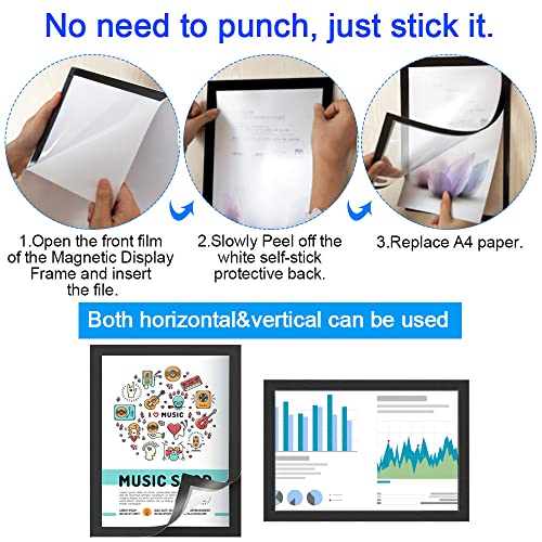 Verpakking van 6 magnetische frames A4 Info Frames Zelf-Adhesive Sheet Houder Magneet Bag Informatie Lijst Zwarte Poster Frame Magnetische Documenthouder Transparante Info Bag Poster Houder voor Windows 4