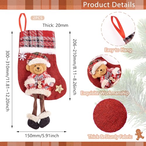 2 st Kerstmis Stocking Bags Leuke Mini Stocking Stoffen Tassen Beer Xmas Stocking Hangen Kerst stockings Mini Candy Storage Stocking Bags, Bear 4