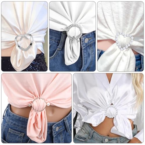 8st Sjaal Ring Clip, Kleding Ring Wrap houder Metalen ronde Cirkel Shirt Clip Buckle T Shirt Tie Clips voor vrouwen Tops Lace Waist Tensioner Cincher Knoophouder voor Modieuze Outfits 5