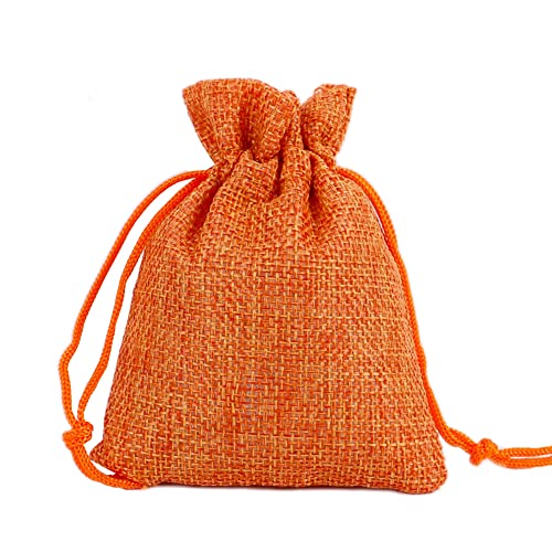 Jute Cadeautassen, Juwelentassen, 30 stuks, 7 x 9 cm, Jute zakjes, Cadeauzakjes, Stofzakjes, Trekkoord zakjes voor Kerstmis, Bruiloft, Feest, Juwelen, Cadeau, Oranje