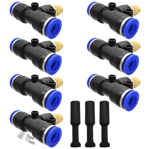 Messing mister, Dujelixa 7Pcs Quick Connector Verstelbare Atomizing Nozzle Connect 8mm Quick Intubation Tube +3pcs Blokkeerkop voor Patio, Tuin, Lawn, Greenhouse