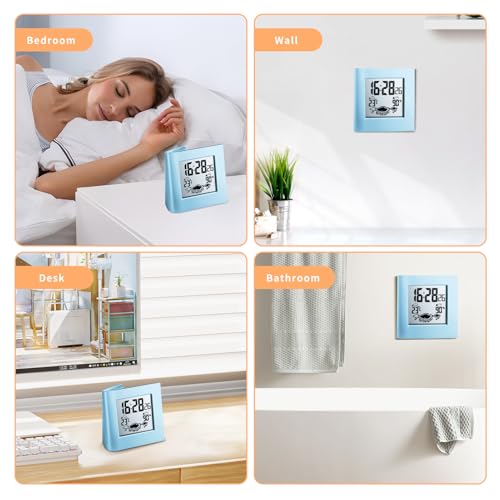 Zonnealarmklok Zonnealarmklok Eco-vriendelijk Alarmklok Zonne-bureau klok Zonne-oplaadklok voor weervoorspelling klok Zonne-LCD schermklok (blauw) 3