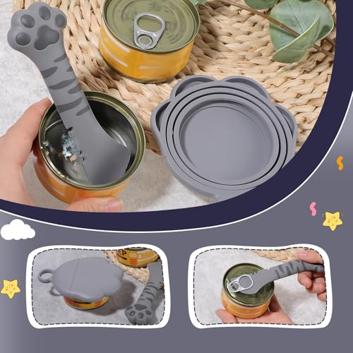 Silicone Universal Can Lid Cat Food met Lepel, Feed Cat Cat Lepel Cat Food voor kattenvoer, Can Lid voor blikken voor Pet Food Boxes, deksel Gift (B) 4