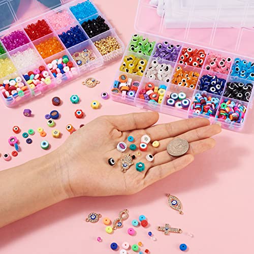 2648 st. Kwaad oog kralen platte ronde bicone bloem kralen Kit Hamsa Hand Cross Infinity Legering Rhinestone Bedels Links voor DIY ketting armbanden ambachten sieraden 4