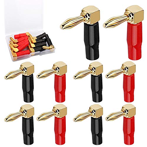 24K Banana Plug 90 Degree Speaker Banana Plug High-end Banana Plug 4mm voor versterker Audioluidspreker Kabelgebonden Polen Goud Verguld 5 Zwart en 5 Rood