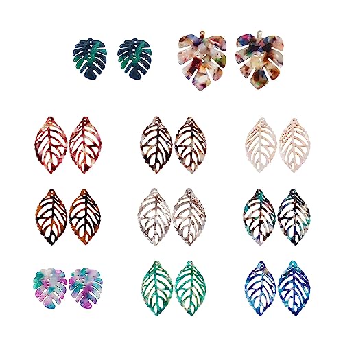 24st Hars Blad Hangers Kleurrijke Cellulose acetaat Monstera Leaf Charms Ornament voor DIY Craft oorbellen ketting armband sieraden maken, Hars