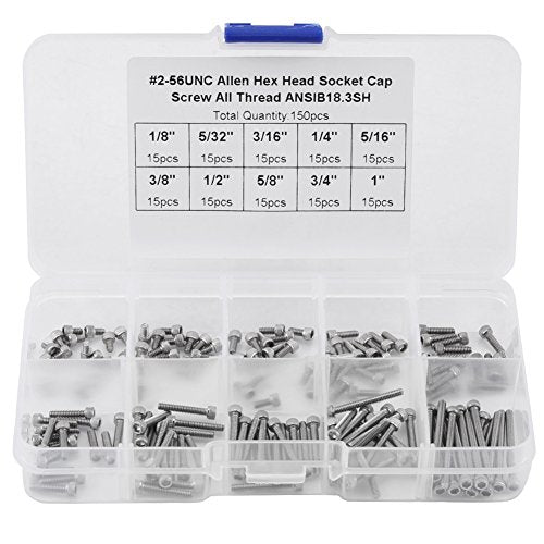 Vitic Metal 150st 9 maten Hex Schroeven Assortiment set met plastic doos #2-56c Visserij+Anglaise
