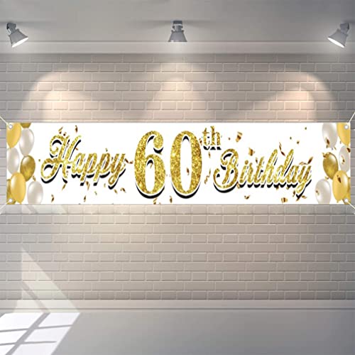 Happy 60th Birthday Court Teken 60th Birthday Decoration for Husband or Wife Happy 60th Birthday Court Banner Golden Ballon 3m x 0,5m Yard Aanmelden Outdoor Hanging Banner 3