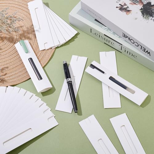 140 stuks Kraft Pen Cadeaudozen, Witte Lege Pen Display Tassen met raam voor Potlood Ballpoint Fountain Pen Display en Office Supplies, 15.4×3.8cm 4