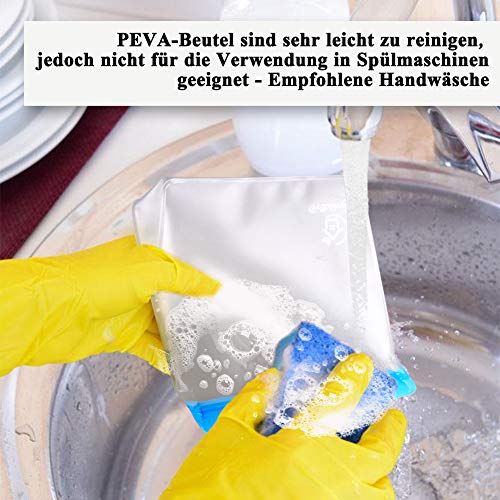 Zip Food Bag met staande bodem ontwerp, herbruikbare groenten en fruit zakken PEVA Opbergzak, Sandwich Bag, Keukentas voor plantaardige melk snacks Vlees, 8 stuks 3