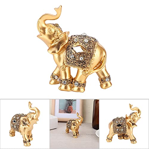Elegant standbeeld Resin Feng Shui Gold Sculpture Wealth Lucky Elephant Figurine met koffer omhoog voor thuis kantoor decoratie (9*9cm S) 4