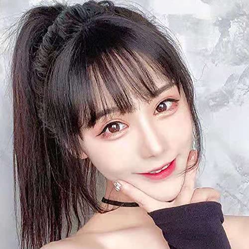 Haar Toppers voor het dunner haar Vrouwen, Mini Fringe haarstuk Rechte Clip in voorhoofd Topper Franse Bang pruik ronde 3D Toppers Haarstukken Clip in toppers Synthetisch