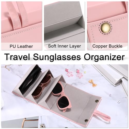 Reizen Zonnebril Organisator, Opvouwbare Zonnebril Houder met 3 Slots, Lederen Zonnebril Houder, Opslag geval, Draagbaar voor Meerdere glazen Organisatie, Geel, Geel, 6.3 x 4.7 x 2.3Inch 3