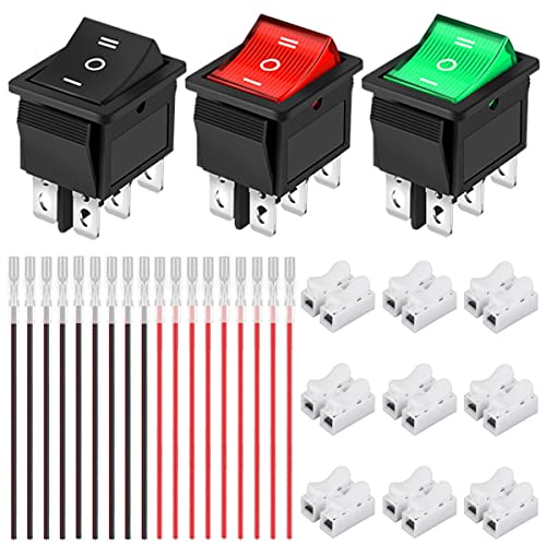 3 stuks Rocker Switch AC 16A/250V 20A/125V DPDT Aan/uit/op de Mini Drukknop 3 Kleuren (zwart/rood/groen) 6 Pole 3 Positie LED Rocker Switch