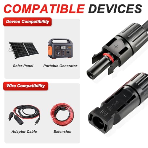 Solar Panel Extension Cable, 10 AWG, Solar Panel Male to Female Plug Adapter Extension Cable with Keys (2 Pieces, 4.9 Feet / 1.5 Meter) 4