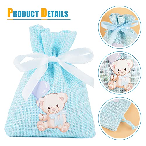Pak van 24 Tassen voor Dragee Jute Cadeautassen Doop 8 x 10 cm Canvas Hennep koord tas Baby douche met Motif Little Bear Sieraden Bag sieraden Snoepchocolade Parels 3