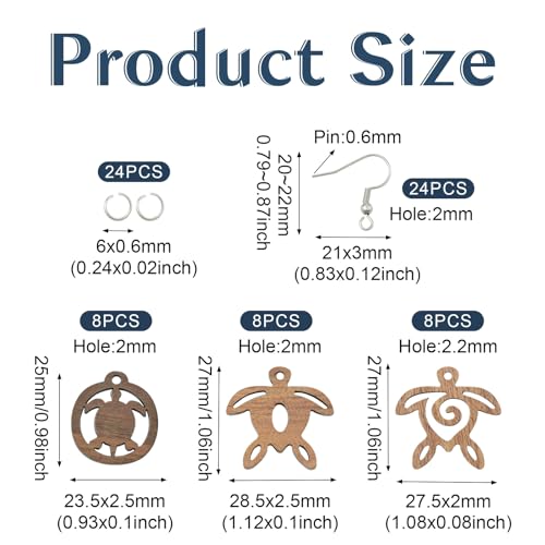Set van 24 Houten Turtle oorbellen Houten hangers Sea Turtle oorbellen Charms voor Boho Oorbellen DIY Sieraden maken 24st 3