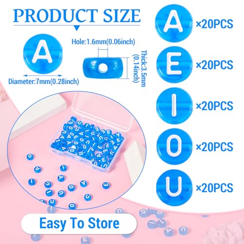 100Stuks Acryl Letter Kralen 7mm Transparante Platte Ronde Schijf Klinker Alfabet Pony Kralen 1.6mm Gat voor DIY armband ketting sieraden ambachten maken, Blauw 3