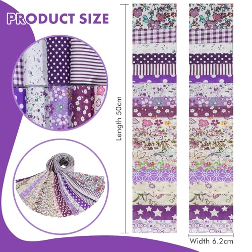 40 Rolls Katoen Quiltstof Bloempatronen, 20 Styles Pre-Cut 2.5 x 19.69 Inch Fabric Strips voor DIY Crafts Naaien, Poppenkleding, Kussendecoratie (Paars 6x50cm, 2 3