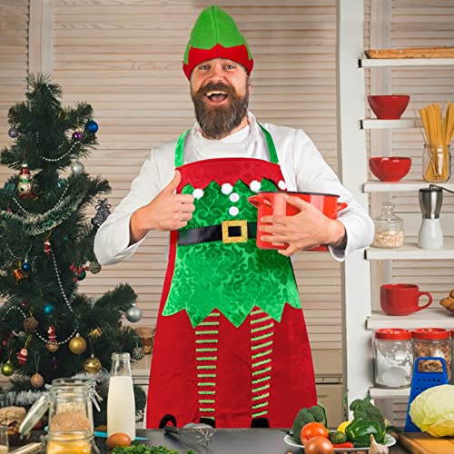 Kerstschort rode kerstschort met Kerstmuts koken schort polyester decoratieve schort voor Kerstmis kostuum vrouwen en mannen, carnaval, thema feest, etc 5