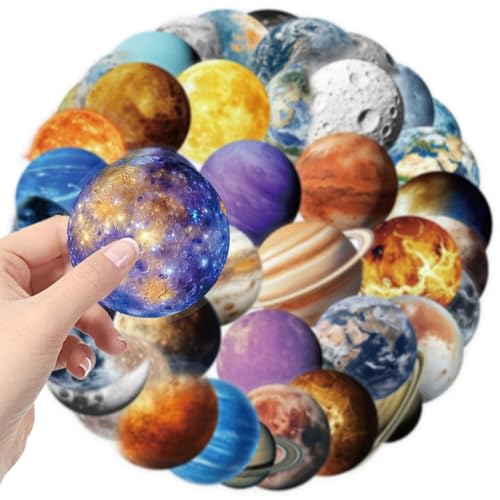 Planeet Transparante Stickers voor tieners en volwassenen, 50 stuks, Cartoon Planet Waterdichte Vinyl Stickers Set, Auto, Motorfiets, Fiets, Skateboard, Snowboard, Bagage, Laptop, Koffer, Helm 4