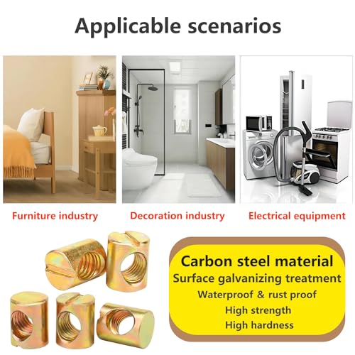 20 st Barrel Noten, Single Groove, Zink Verguld, M6 x 15mm Cilinder Noten, voor Meubilair, Crib, Stoelen 5
