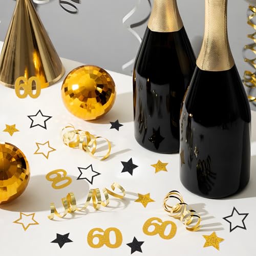 100 stuks confetti tafel verjaardag 60e verjaardag goud zwart glitter papier motief nummer 60 en sterren tafel decoratie verjaardag 60 jaar mannen vrouwen 5