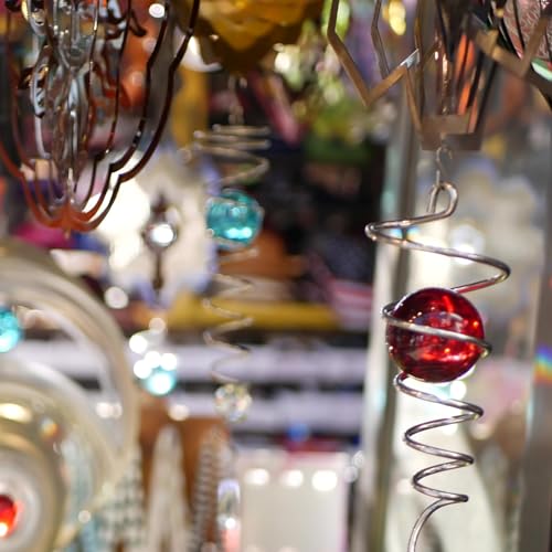 33cm Spiraalstaart, Roestvrij stalen Windspins Stabilizer met 2 glazen Globes, Prism en Hangende Swivel Hook voor binnen en buiten tuin decoratie, Sky Blue 5