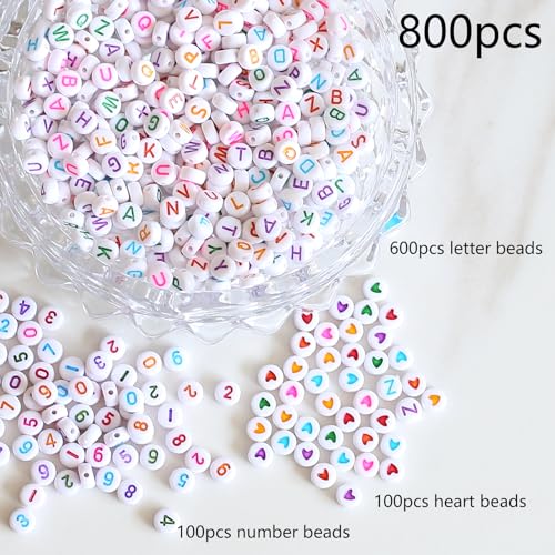 800st brief kralen voor armbanden doen het zelf kralen letter nummers kralen acryl ronde alfabet kralen voor armbanden en kleurrijke hart kralen voor sieraden DIY ambachten (cai)