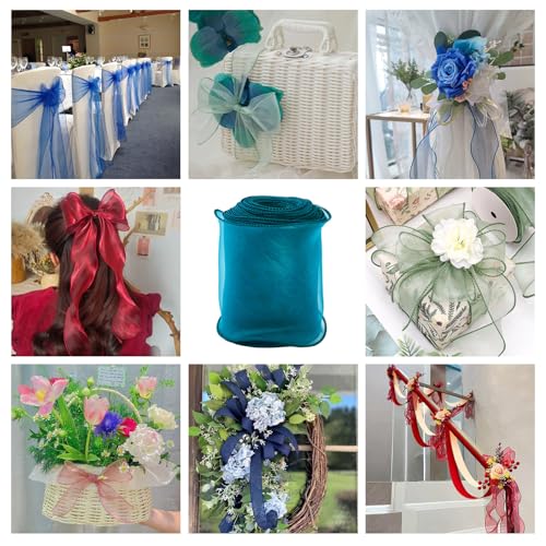12Meter Organza Ribbons Dark Turquoise Transparante Chiffon Ribbon 120mm Shimmer Polyester Organza Versieringen voor Gift Wrapping Trouwkleding Accessoires 3