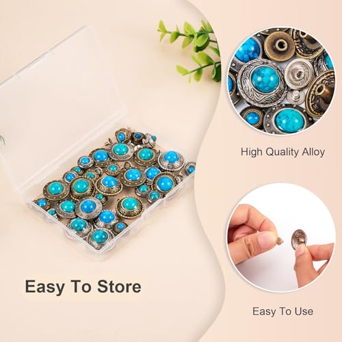 16 Sets Schroef Rivets Lederen Rivets Platte Ronde Knoppen Faux Turquoise Decoratieve Rivets Studs voor Purse handtas Schoenen Lederen Craft Kleding Belt 3