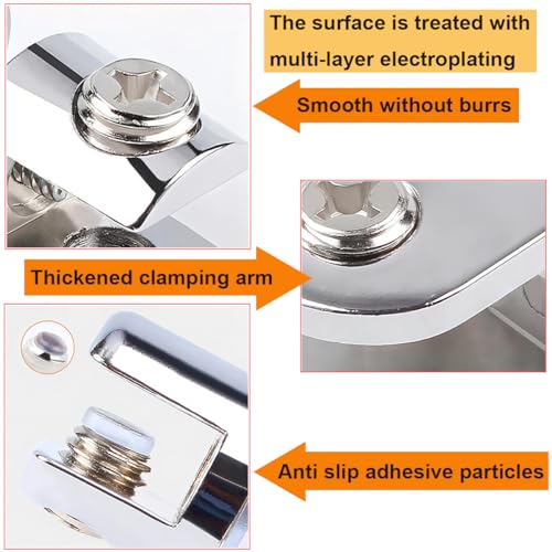 16 Stuks Glazen Klem, Zink Legering Glazen Klem, Verstelbare Spiegel Clips, voor Hout / Glas Plank 3-8mm Dikte, met Schroeven 4