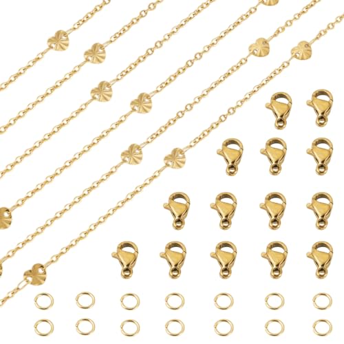 2,5M Rvs Hart Link Kabel Kettingen 2,5x2x0,5mm Gouden Metalen Ovale Link Chain met Jump Rings Klauw Sluitingen voor DIY Armband Ketting Sieraden Maken