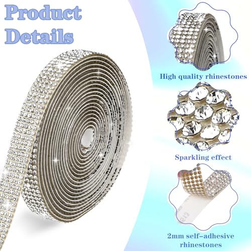 Crystal Rhinestone Band, Glitter Stones Zelfklevende Diamanten Band, Zilver Kleefstof Glitter Band voor Kleding, Bruiloft, Ambachten, Cadeau Decoratie (Zilver) 3