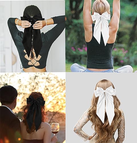 2 stuks haarclips met Bow, Haar Accessoires voor meisjes, effen kleur Bow, haarspeld, Franse haarspeld, lange ribbon haar bevestiging Accessoires, zachte satin zijde 4