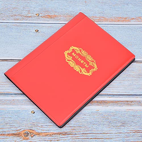 Munt Collector's Holder, 120 Munt 10 Pagina's Collector's Book Pocket, Munt Organisator Opslag Album Booklet Case voor Munt Binnen 28mm Diameter (rood) 5