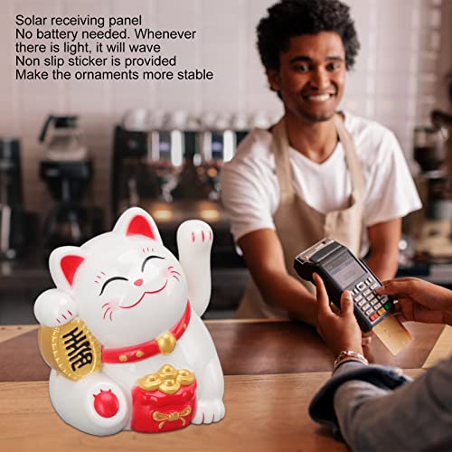 Fortune Lucky Cat Chinese decoratie Swaying Arm Zonnelicht inductiebeeld Figurine voor Home Car Ornaments (Sit Sideways White)