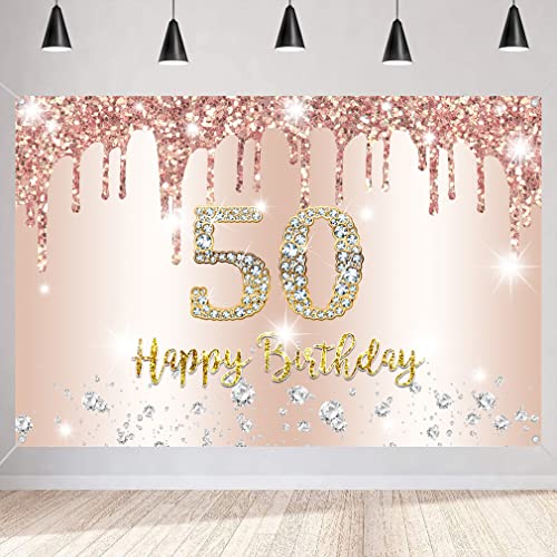 50e verjaardag decoratie vrouwen, glitter roos goud stof teken poster verjaardag feest decoratie,50e verjaardag achtergrond banner vrouw