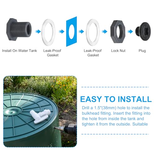 PVC Bulkkop Past met Plug G 3/4, 3 stuks Dubbele Threaded Bulkhead Water Tank Connector met PVC Afdichting pakking voor Rain Bucket, Spoelen, Aquariums, Grijs 4