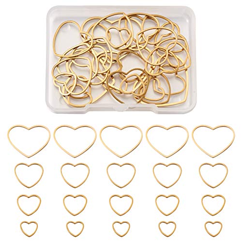 35 st. Roestvrij staal Heart Link Ringen Holle Frame Charms, 4 maten gouden oorbellen Kraal Ring voor DIY ketting, armbanden, oorbellen, sieraden maken, 35 stuks