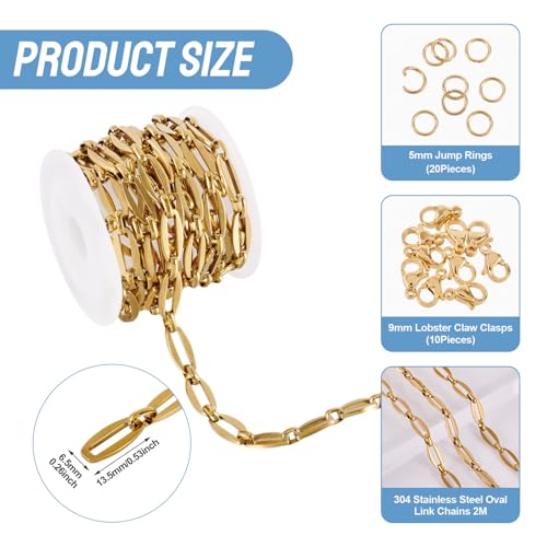 Gouden Ovale Link Kettingen sieraden maken Kits Genuine 18K Gold Plated Curb Kettingen met kreeft Claw Clasps Spring Ring Roestvrij staal Supply Chain voor DIY ketting armband sieraden 4