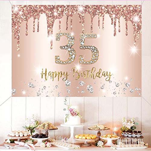 35e verjaardag decoratie vrouwen decoratie roos goud glitter vlekken stof schild poster, 35e verjaardag achtergrond banner vrouw 35 verjaardag feest decoratie 3