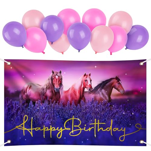 Verjaardagsdecoratie Meisjes Garland gelukkig verjaardag Banner foto achtergrond paard 12 stukken ballonnen Pink Banner verjaardag feest decoratie