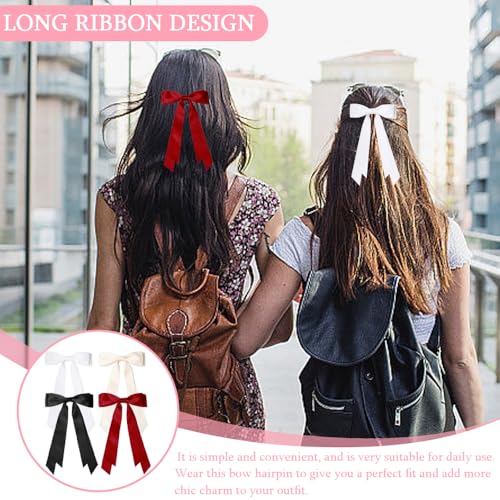 4 Stuks Hair Bows voor vrouwen, Silky Satin Hair Bows, Hair Clip met Bow, Metalen Clips met Long Ribbon, Franse lange staart boog voor meisjes en vrouwen, Vintage 5