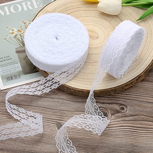 Lace Ribbon 50m Vintage White Lace Trim voor Naaien, Bruiloft Tafel Decoratie, Ambachten, Cadeau Lint, Kraft Papier (2 Types)