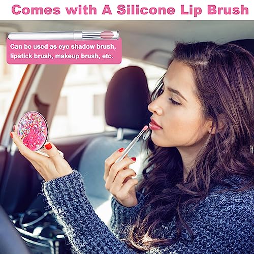 Compacte spiegel, Mini-vouwen Dubbelzijdige make-up spiegel reizen met multi-functionele lippenborstel, draagbare ronde zak spiegel voor handtas vrouwen meisjes mama verjaardag geschenk 4