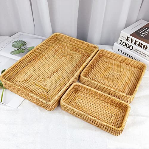 Rattan Tray, Rechthoekige geweven Tray Handgeweven Wicker Mand Organisator Tray Rattan Tray Tafelblad Organisatie Hand geweven Snack Storage Mand Multifunctionele Tray (L) 4