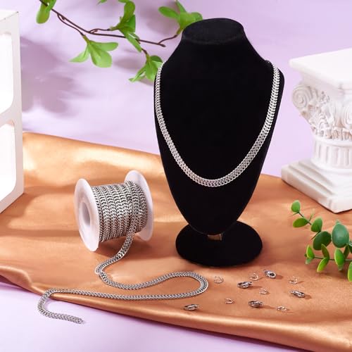 5M roestvrij stalen curb ketting 6x5x1,5mm Dikke Cubaan Kettingen Metalen slang ketting maken Kit met Jump Rings Klauw sluitingen voor DIY armband sieraden 3