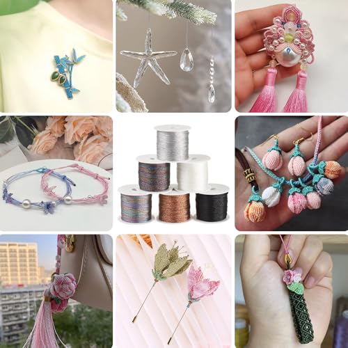 6 Rolls Witte borduurdraad 0.4mm Zwarte metalen borduurdraad 6 Ply Kralen String Naaidraad voor Tatting Quilt Vriendschap armband sieraden maken 3